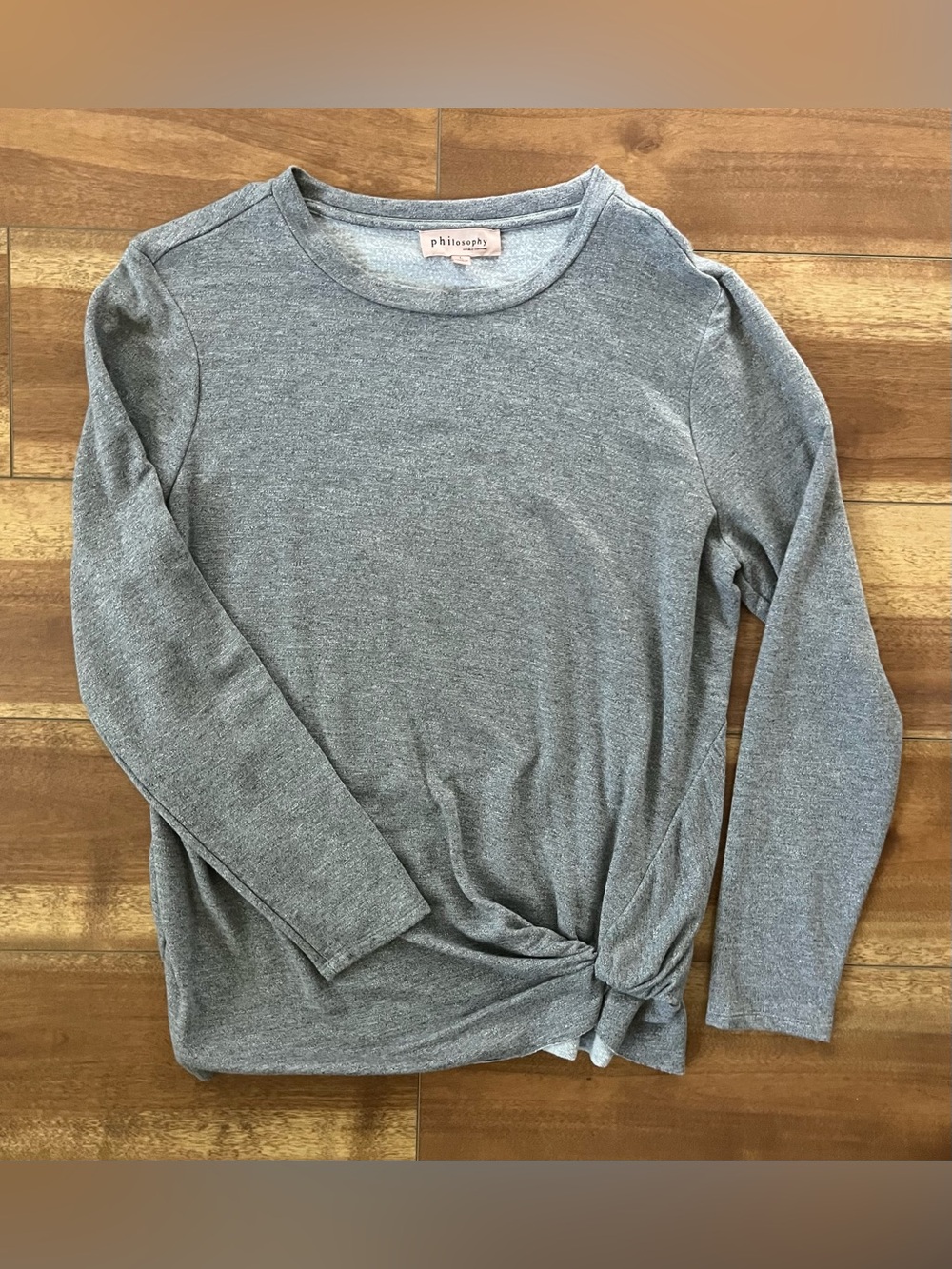 Philosophy Twist-Hem Long Sleeve Top in Gray